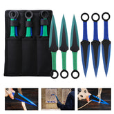 THROWFUN 6 Pack 9Cr17 stainless steel- 8.98''(length) 0.12''(thick) , throwing knives set  Full-Tang Throwing Set, with Nylon Sheath for Competition and Recreation Blue Green Darts-FB-YF110-3-6